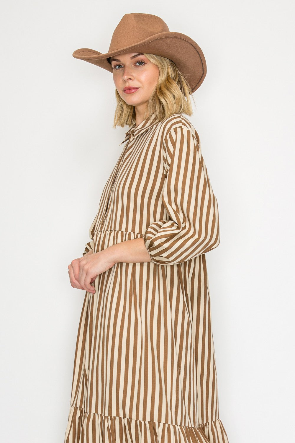 PSD5013 - Tiered Shirt Dress with Puff Sleeves