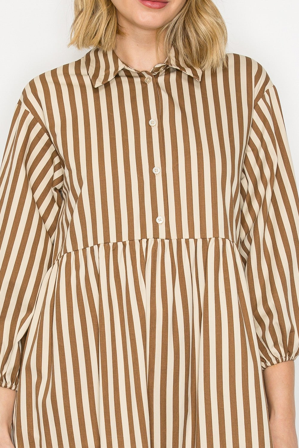 PSD5013 - Tiered Shirt Dress with Puff Sleeves