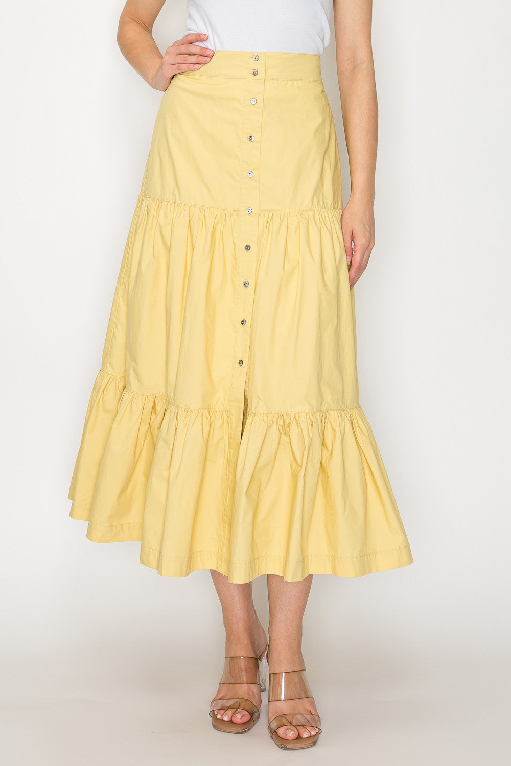 PSB4005 -Tiered Button Front Maxi Skirt