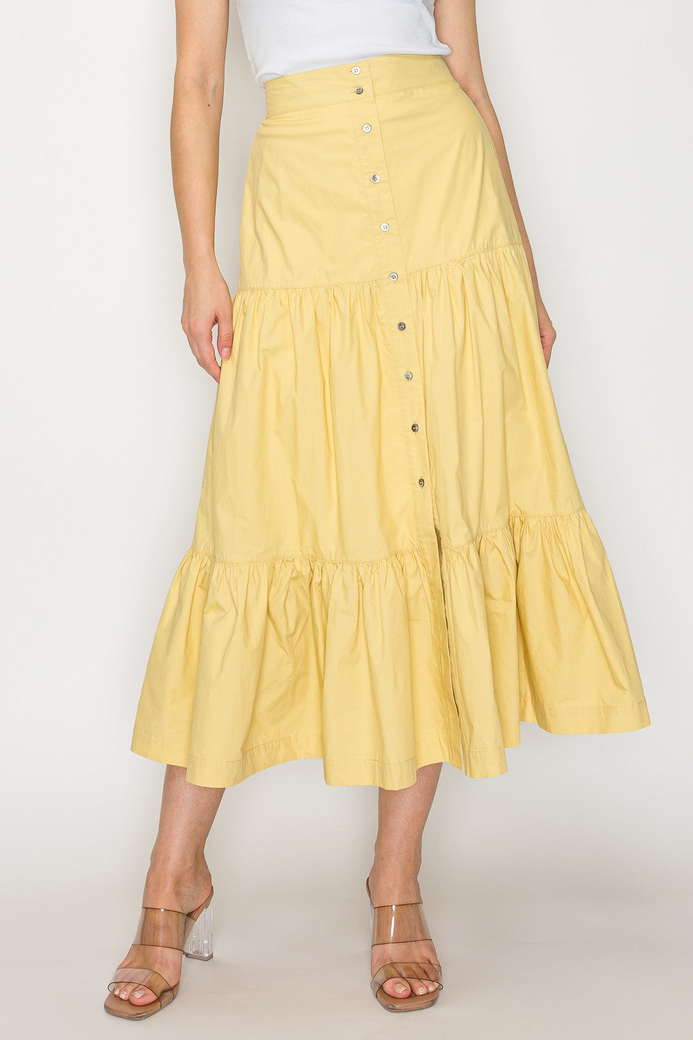 PSB4005 -Tiered Button Front Maxi Skirt