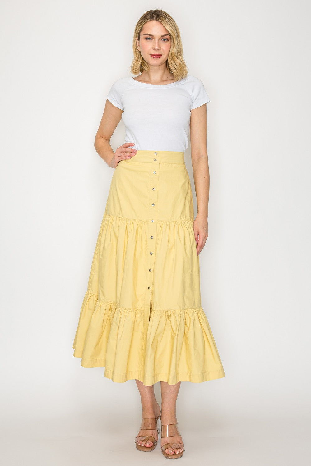 PSB4005 -Tiered Button Front Maxi Skirt