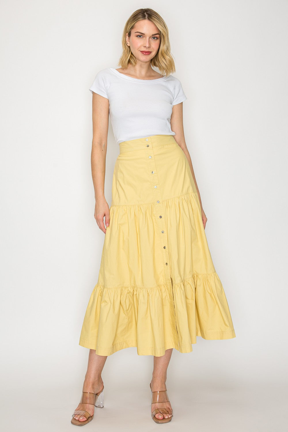 PSB4005 -Tiered Button Front Maxi Skirt