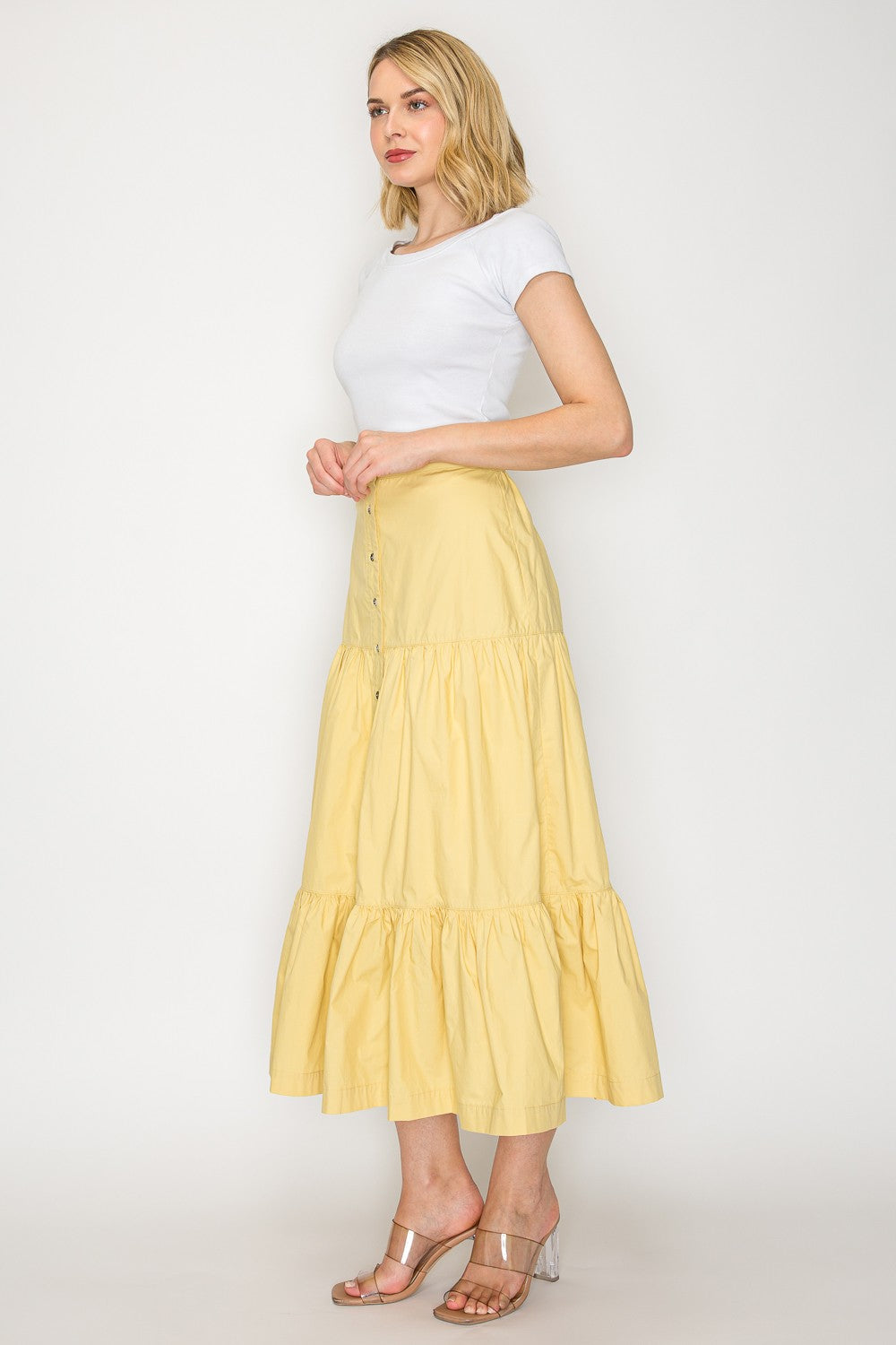 PSB4005 -Tiered Button Front Maxi Skirt