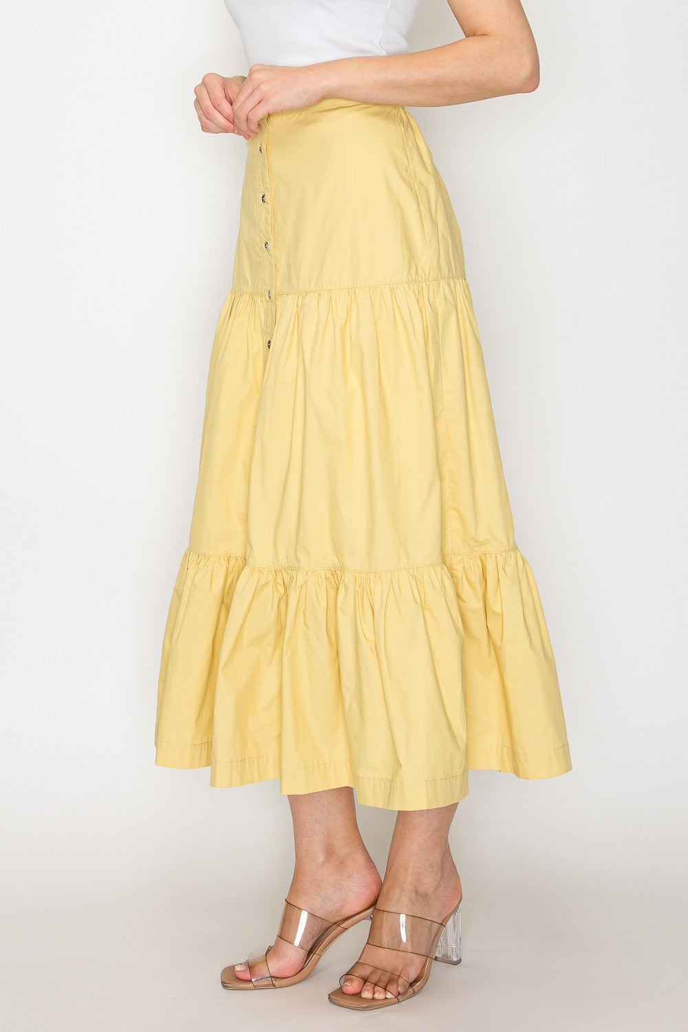 PSB4005 -Tiered Button Front Maxi Skirt