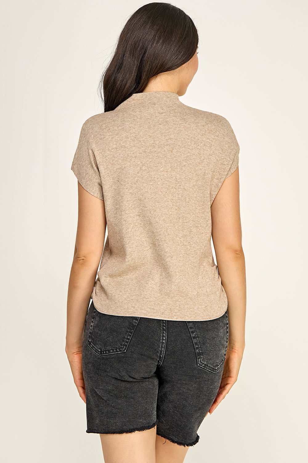 Mock Neck Cap Sleeve Knit Top | Viscose Blend Minimalist Boutique Top