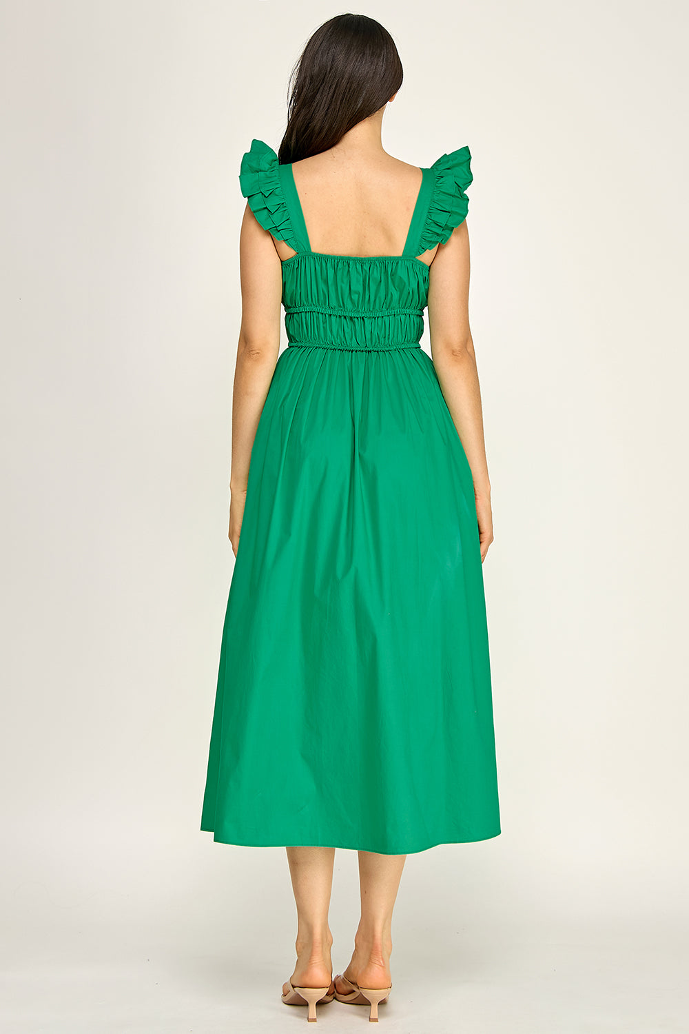 Smocked Square Neck Maxi Dress | Ruffle Strap Cotton Poplin Flowy