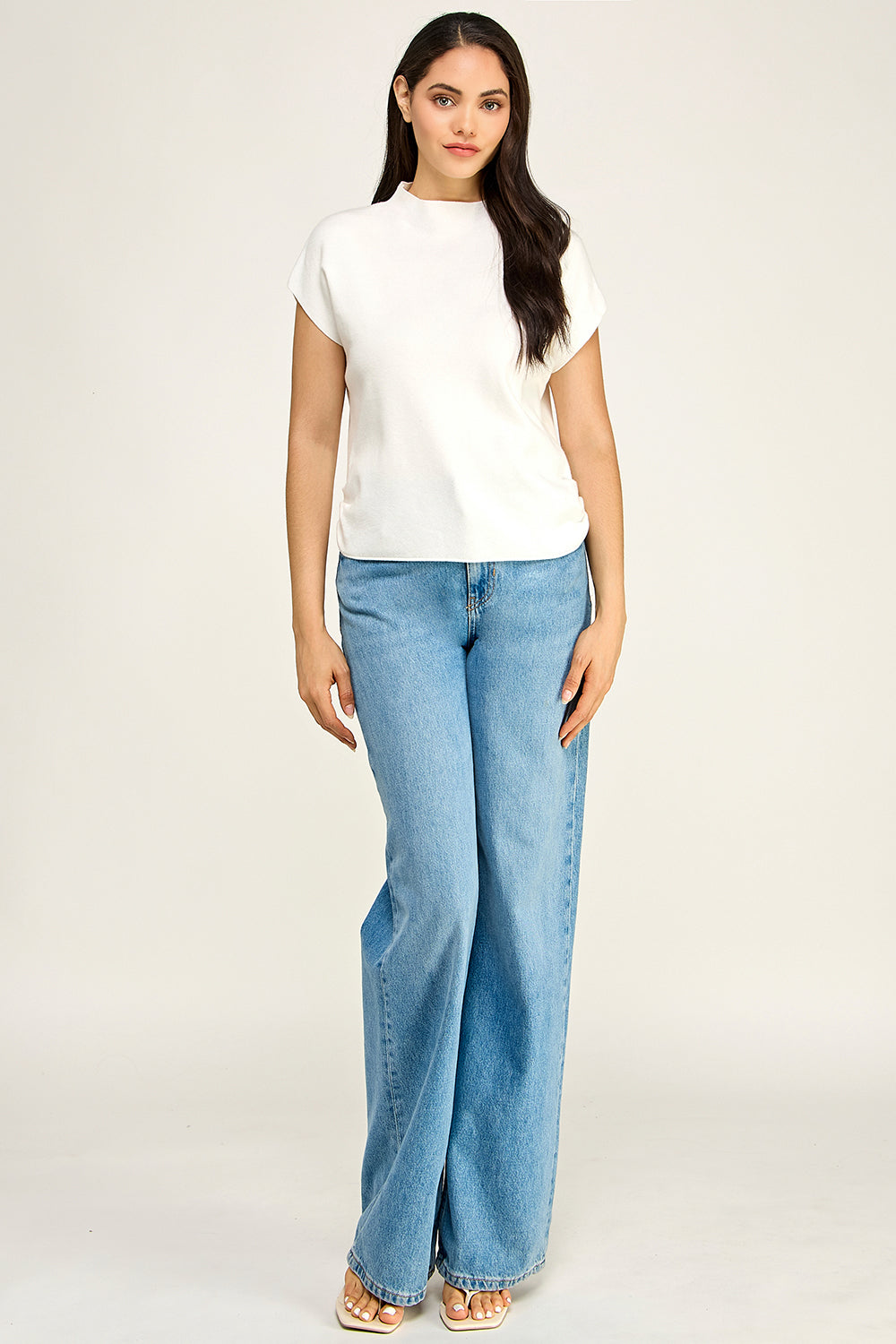 Mock Neck Cap Sleeve Knit Top | Viscose Blend Minimalist Boutique Top