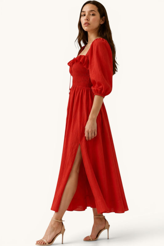 Smocked Sweetheart Neck Maxi Dress