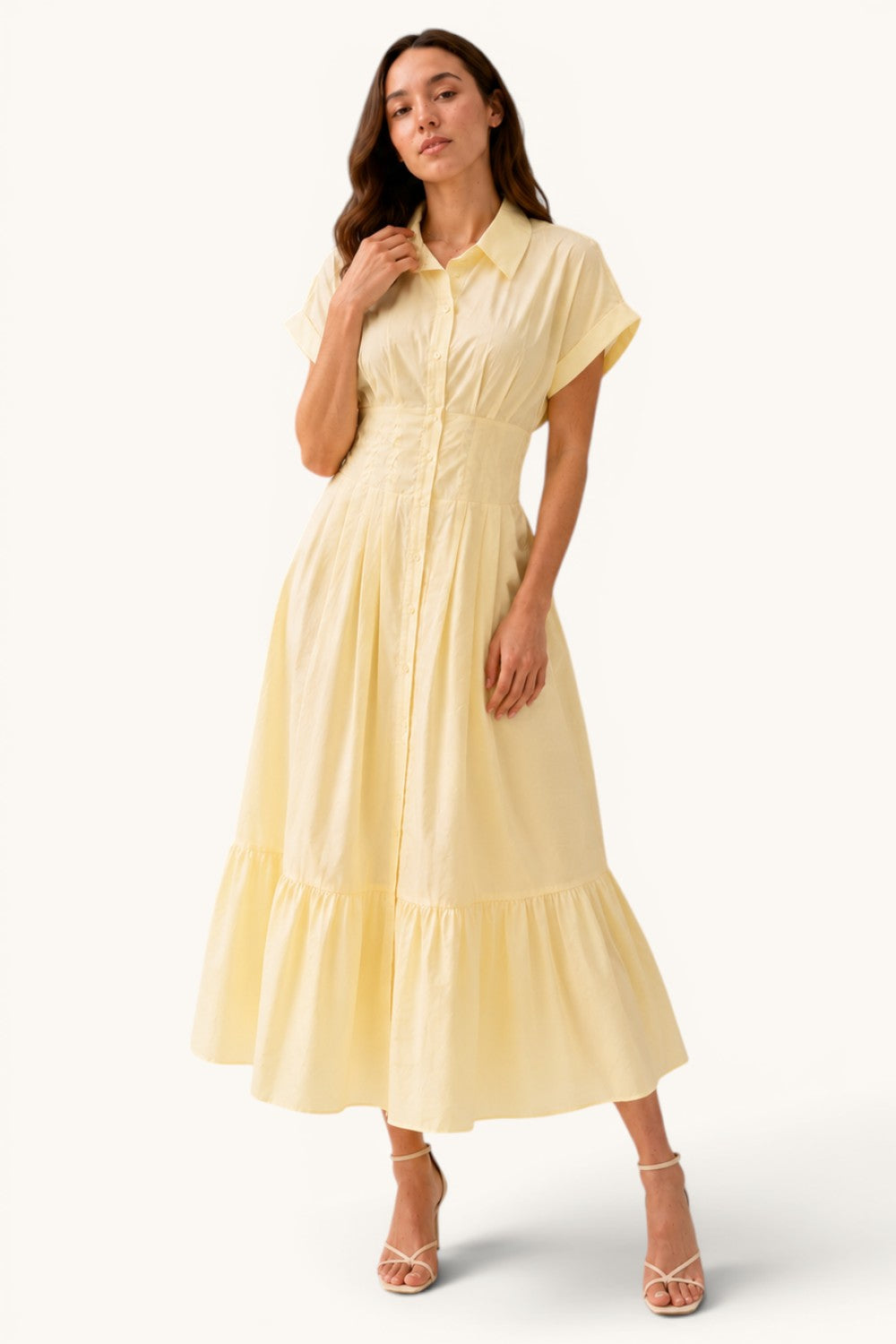 Smocked Waist Button Down Maxi Shirt Dress Womens Boutique Dress