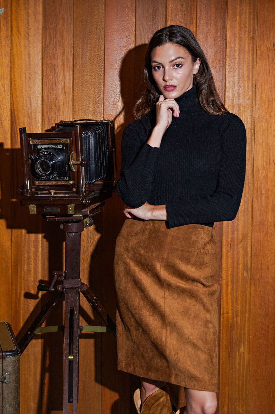 Stretch Suede Pencil Skirt