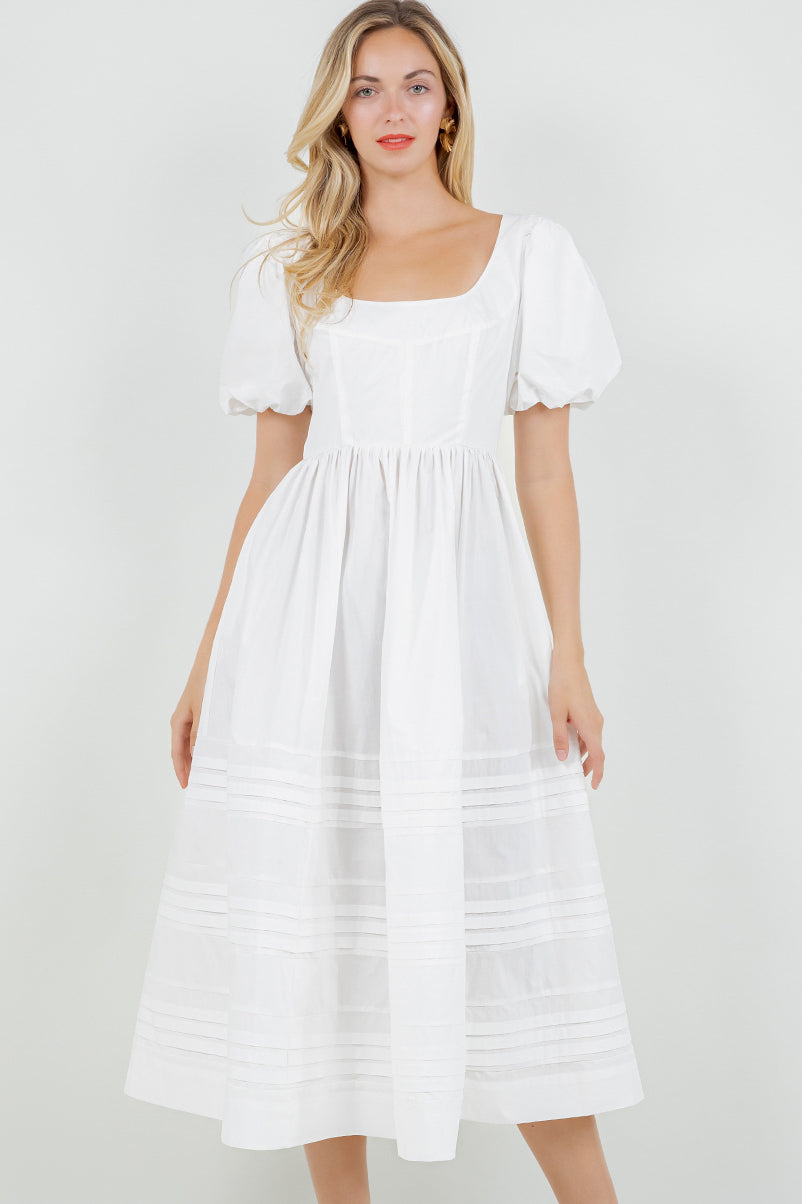 PSD5038-Puff Sleeve Midi Dress