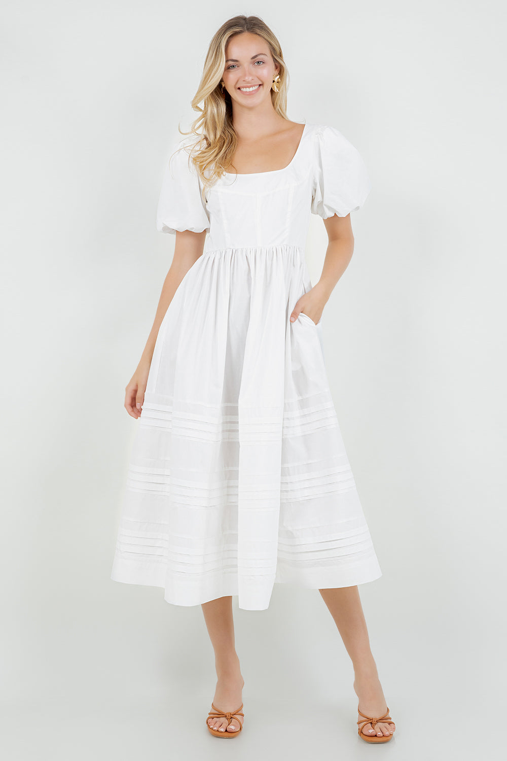 PSD5038-Puff Sleeve Midi Dress