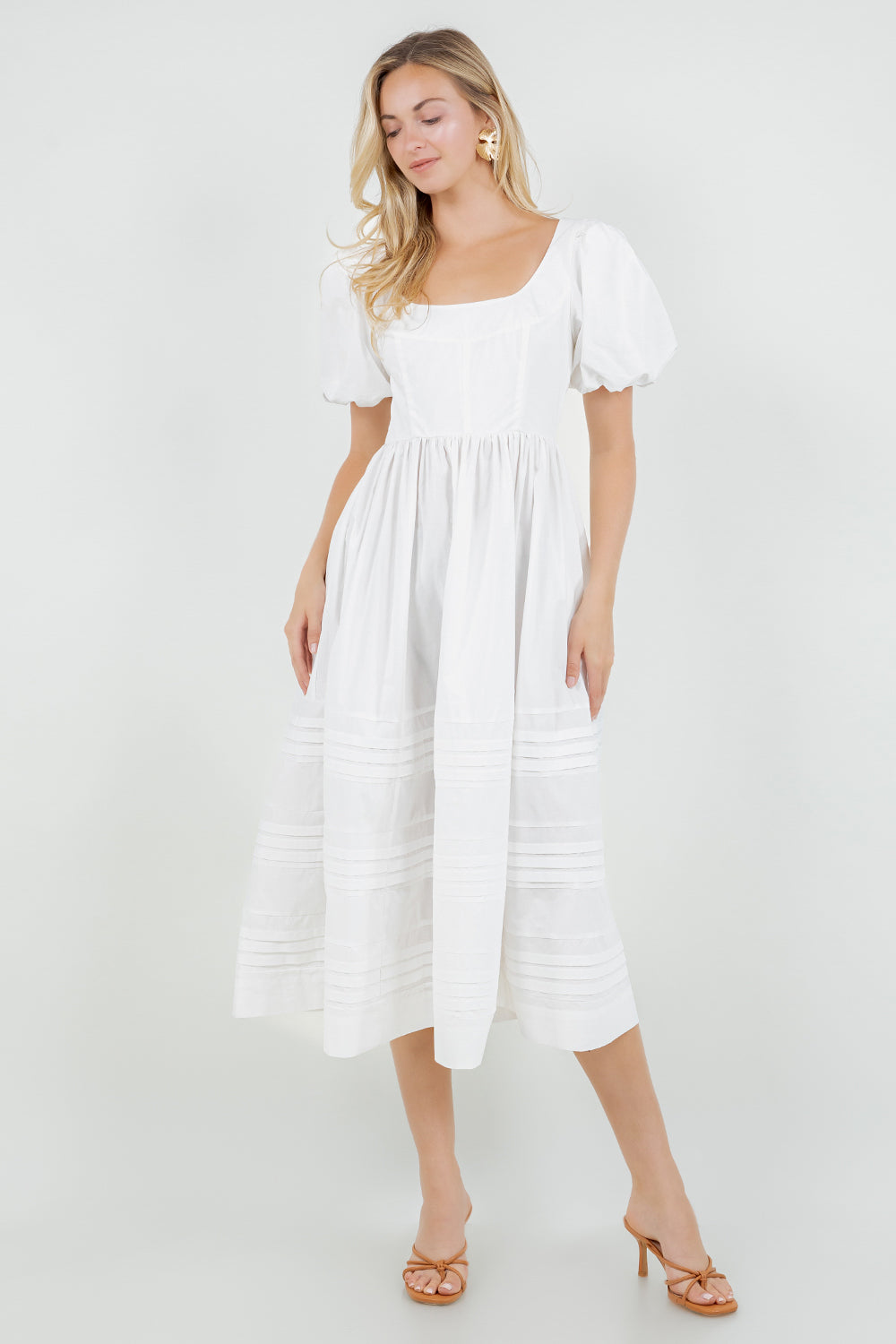 PSD5038-Puff Sleeve Midi Dress