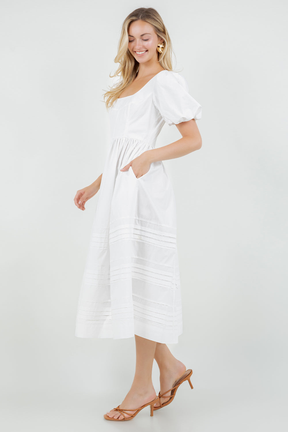 PSD5038-Puff Sleeve Midi Dress