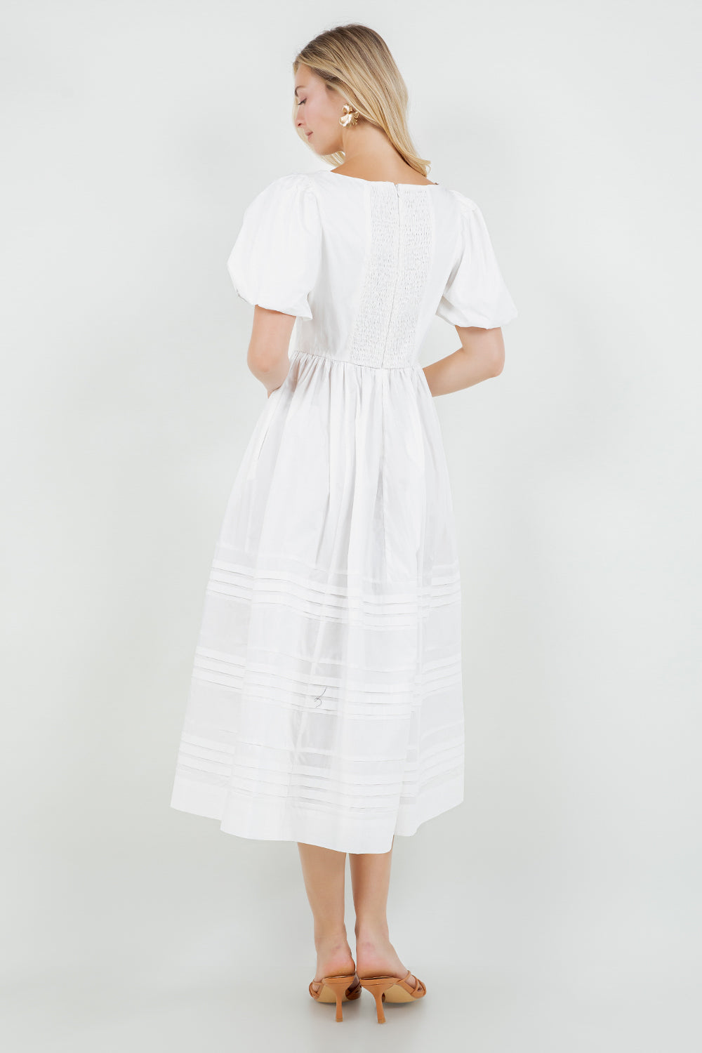 PSD5038-Puff Sleeve Midi Dress