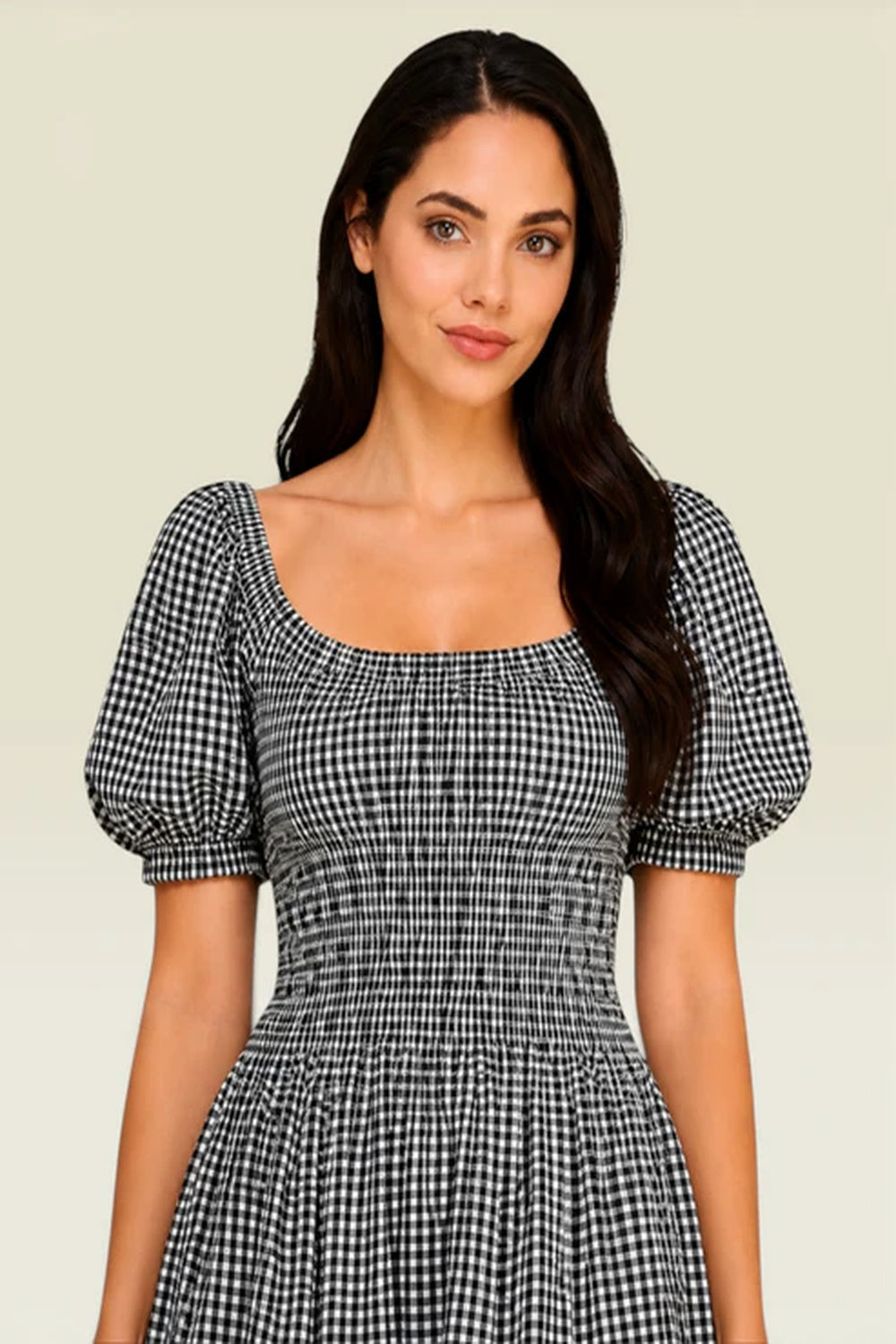 Black White Gingham Smocked Off Shoulder Dress | Puff Sleeve Cotton