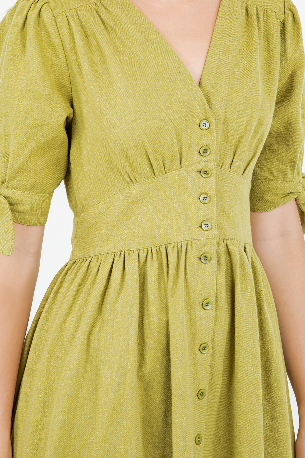 PSD5039-Button Front Puff Sleeve Midi Dress