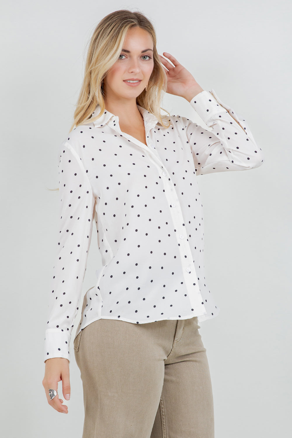PST1017 - Ivory Polka Dot Button-Down Shirt