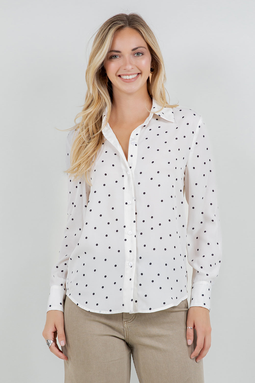 PST1017 - Ivory Polka Dot Button-Down Shirt