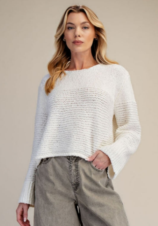 Textured Knit Boat Neck Sweater Top