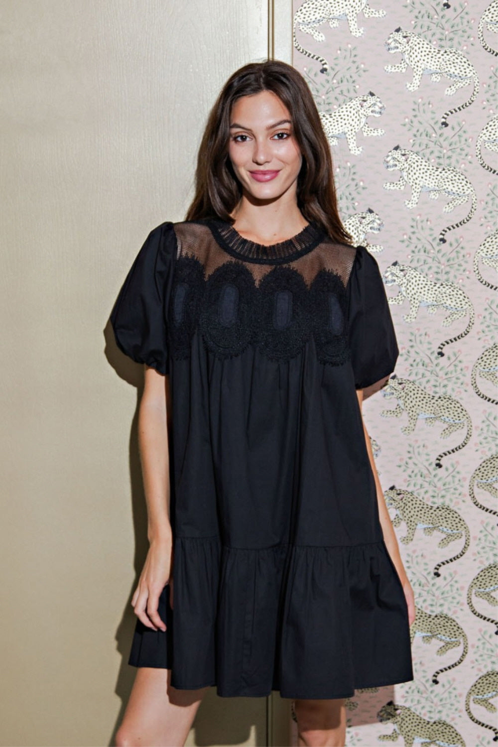 Bubble Sleeve Crochet Lace Babydoll Dress