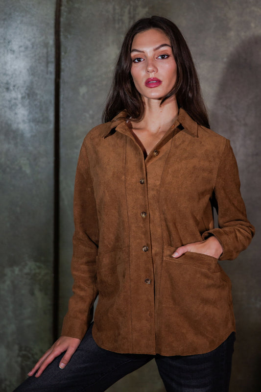 Camel Vegan Suede Oversized Jacket
