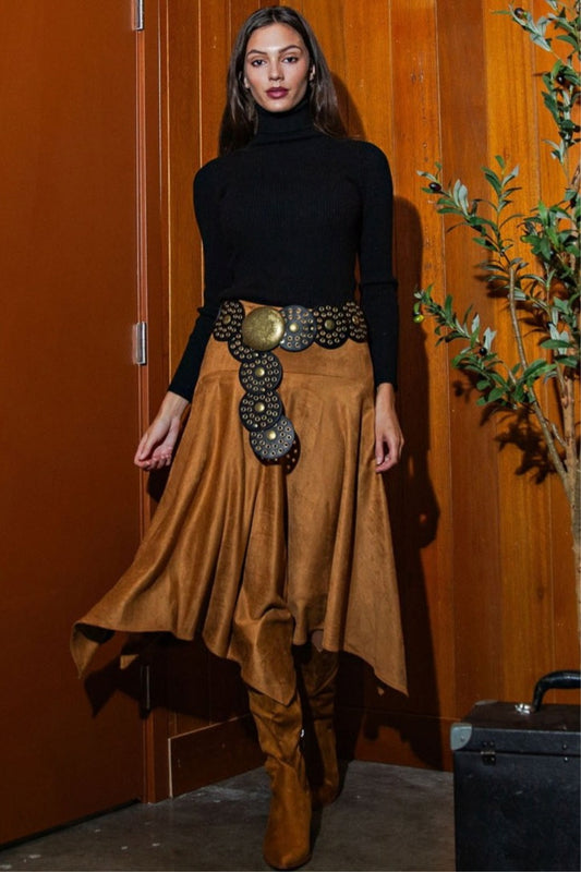 Stretch Suede Handkerchief Hem Skirt