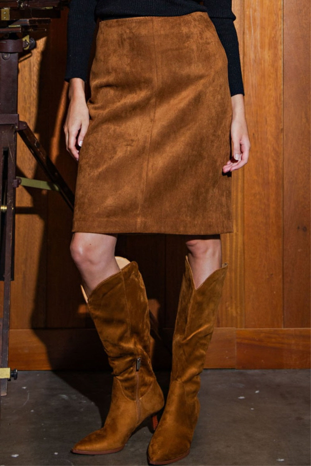 Stretch Suede Pencil Skirt