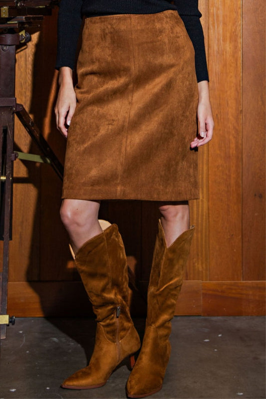 Stretch Suede Pencil Skirt