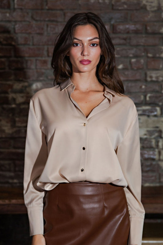 Stretch Satin Collared Shirt