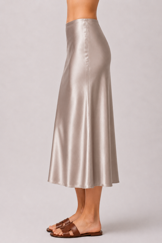 Stretch Satin A-Line Midi Skirt | Elegant Slip Skirt