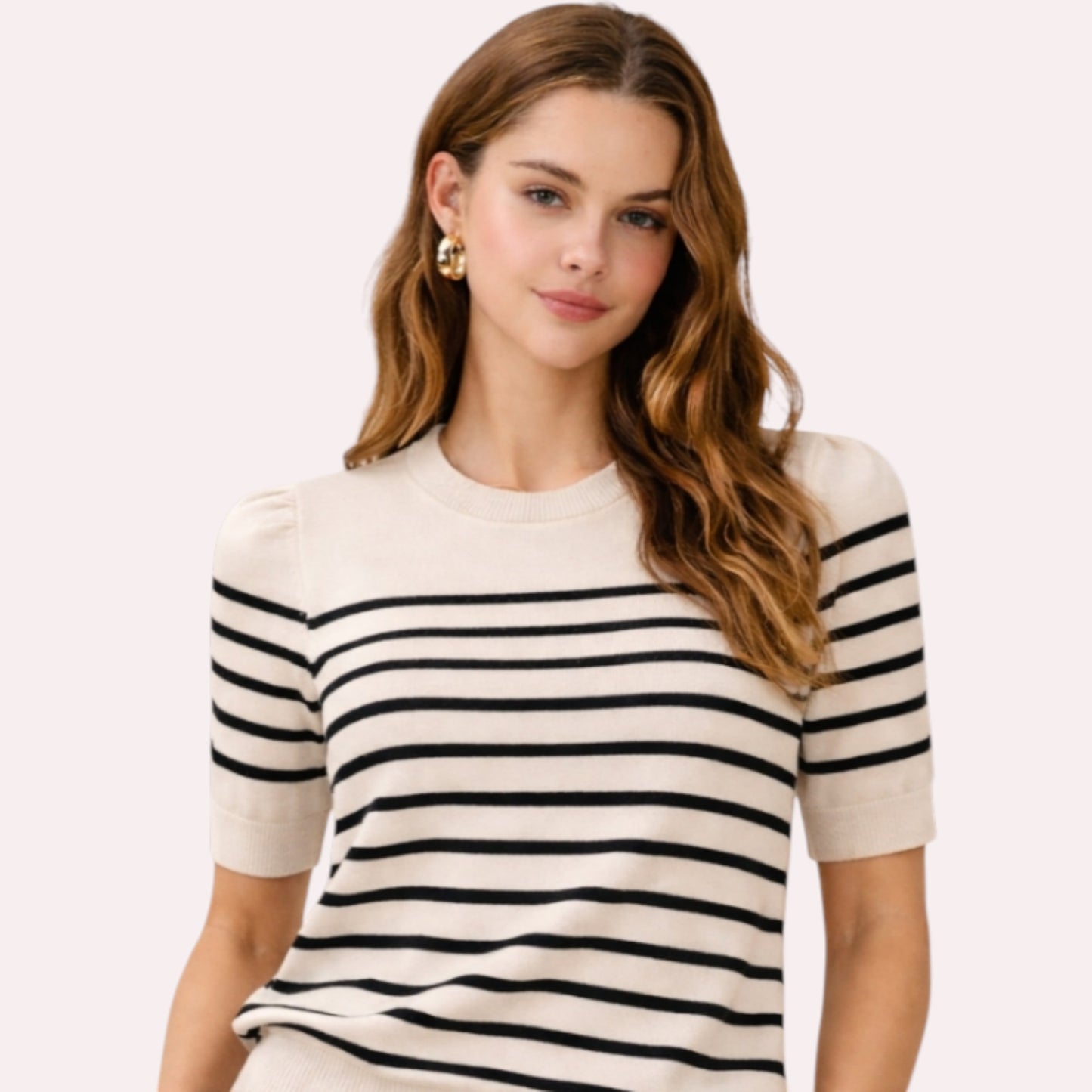Striped Knit Short Sleeve Sweater Womens Boutique Knit Top