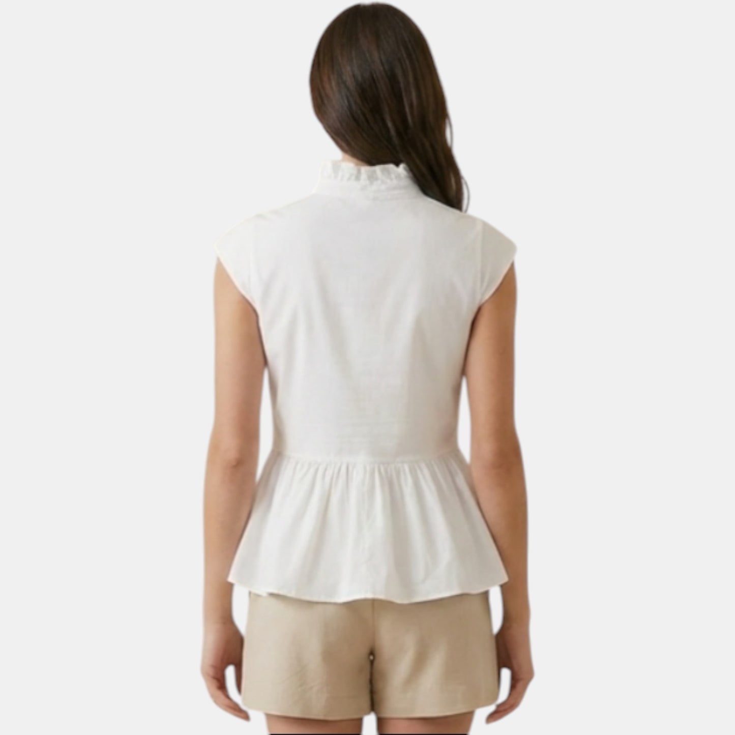 Ruffle Neck Peplum Cotton Blouse