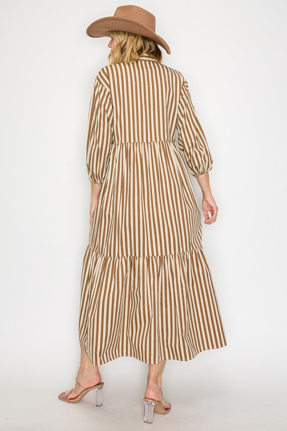 PSD5013 - Tiered Shirt Dress with Puff Sleeves