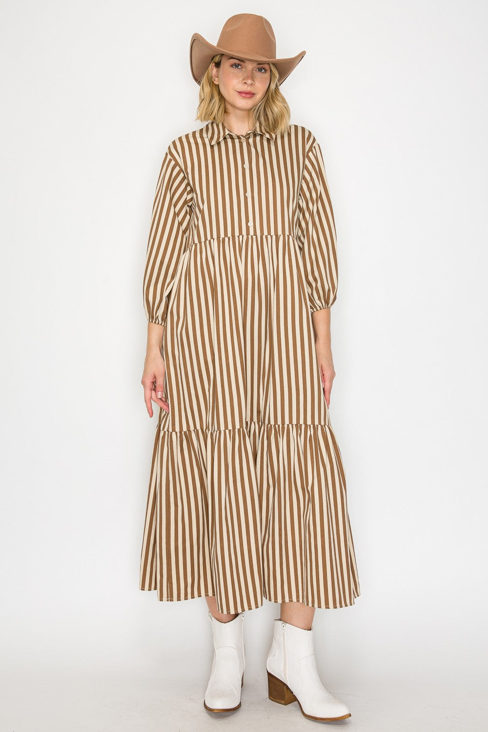 PSD5013 - Tiered Shirt Dress with Puff Sleeves