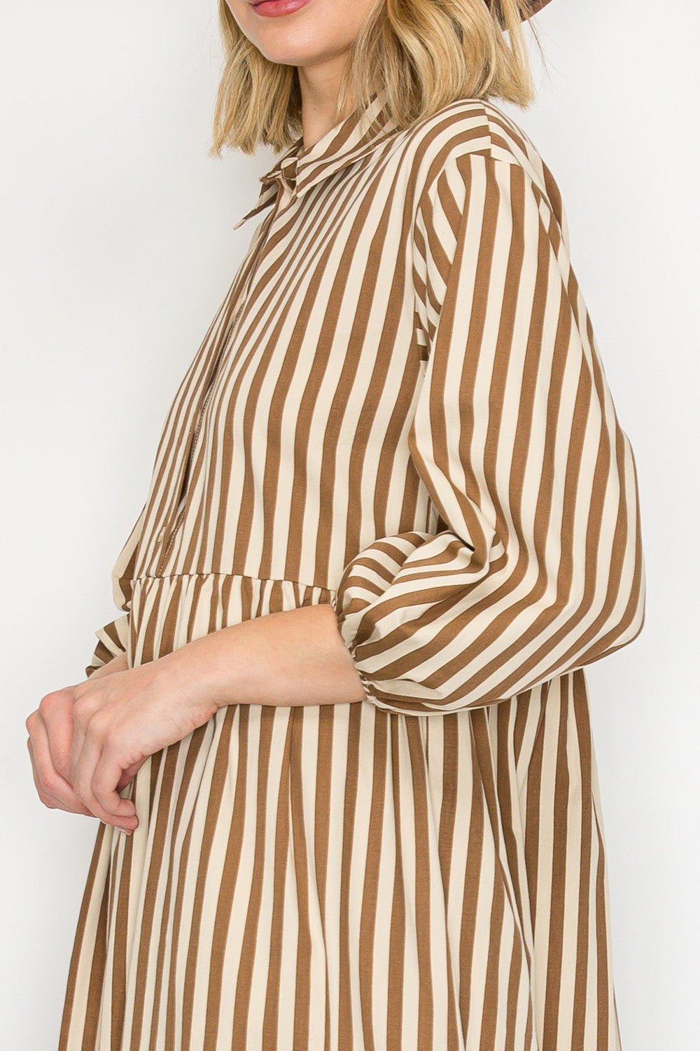 PSD5013 - Tiered Shirt Dress with Puff Sleeves