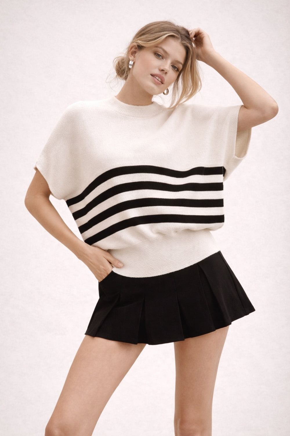 PSW1031_IVORY BLACK STRIPE