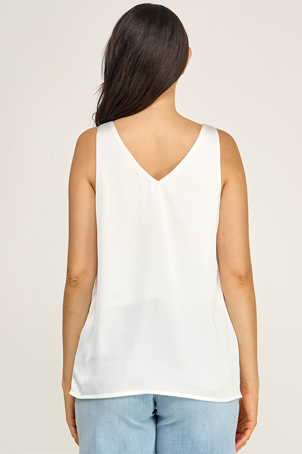Satin V Neck Sleeveless Top – Lightweight Drape Tank for Women