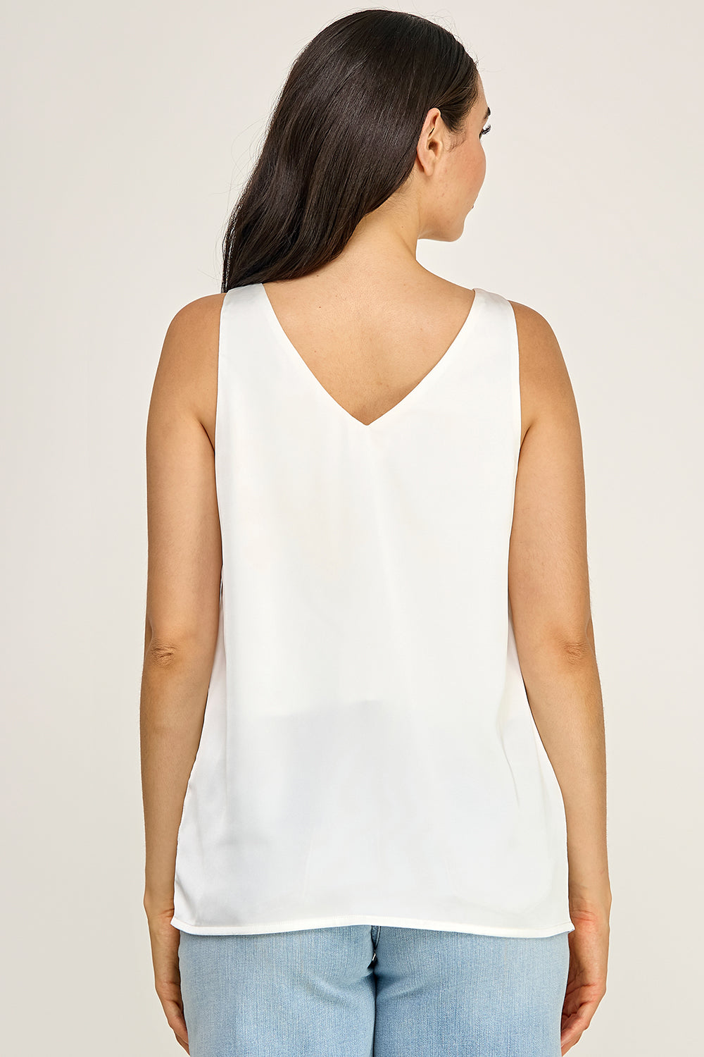 Satin V Neck Sleeveless Top – Lightweight Drape Tank for Women
