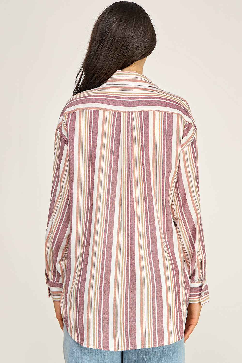 Stripe Linen Blend Button Up Shirt – Relaxed Summer Top for Women