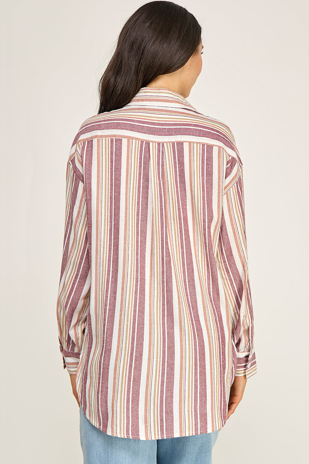 Stripe Linen Blend Button Up Shirt – Relaxed Summer Top for Women