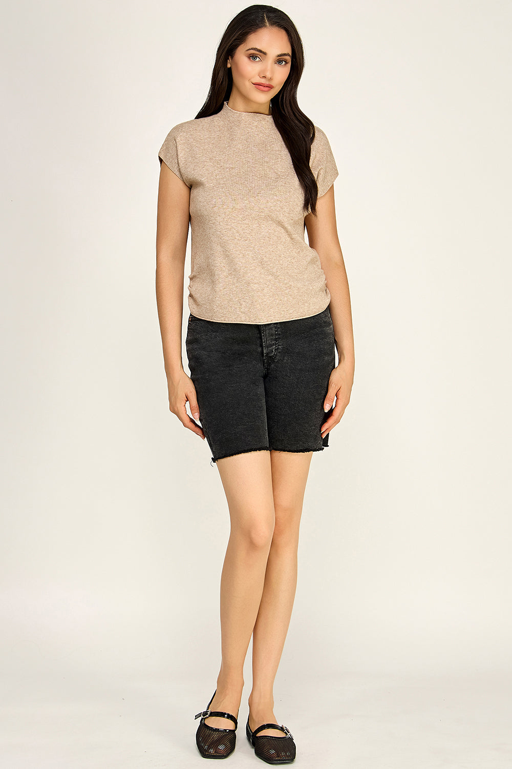 Mock Neck Cap Sleeve Knit Top | Viscose Blend Minimalist Boutique Top