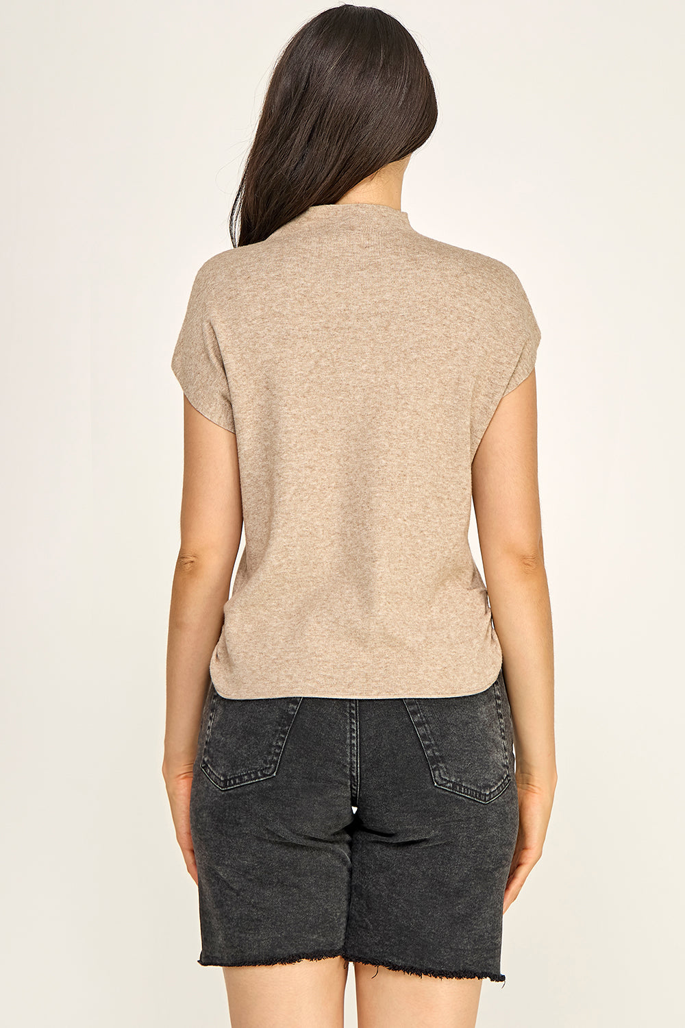 Mock Neck Cap Sleeve Knit Top | Viscose Blend Minimalist Boutique Top
