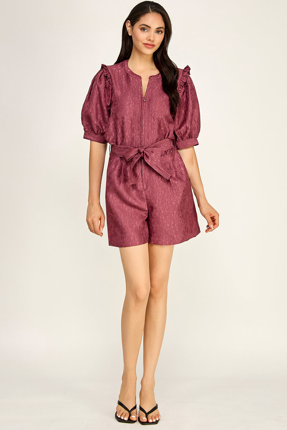 Jacquard Puff Sleeve Romper