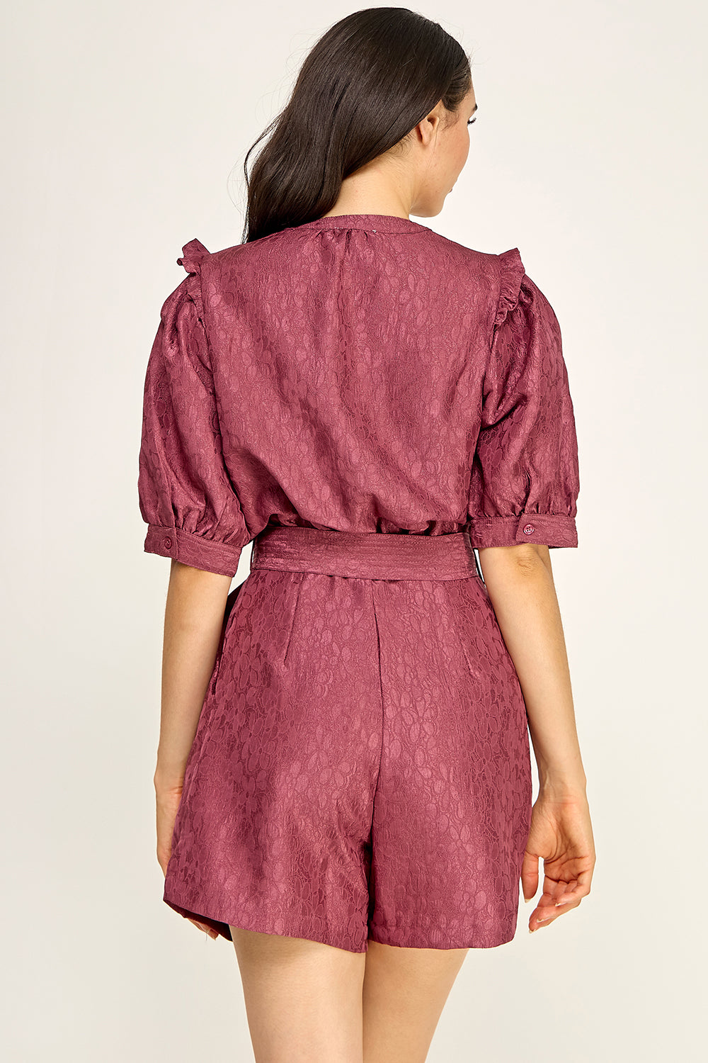 Jacquard Puff Sleeve Romper