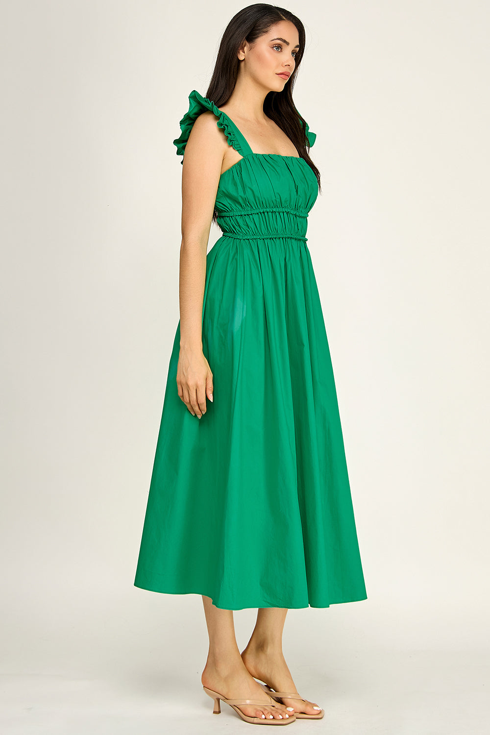 Smocked Square Neck Maxi Dress | Ruffle Strap Cotton Poplin Flowy