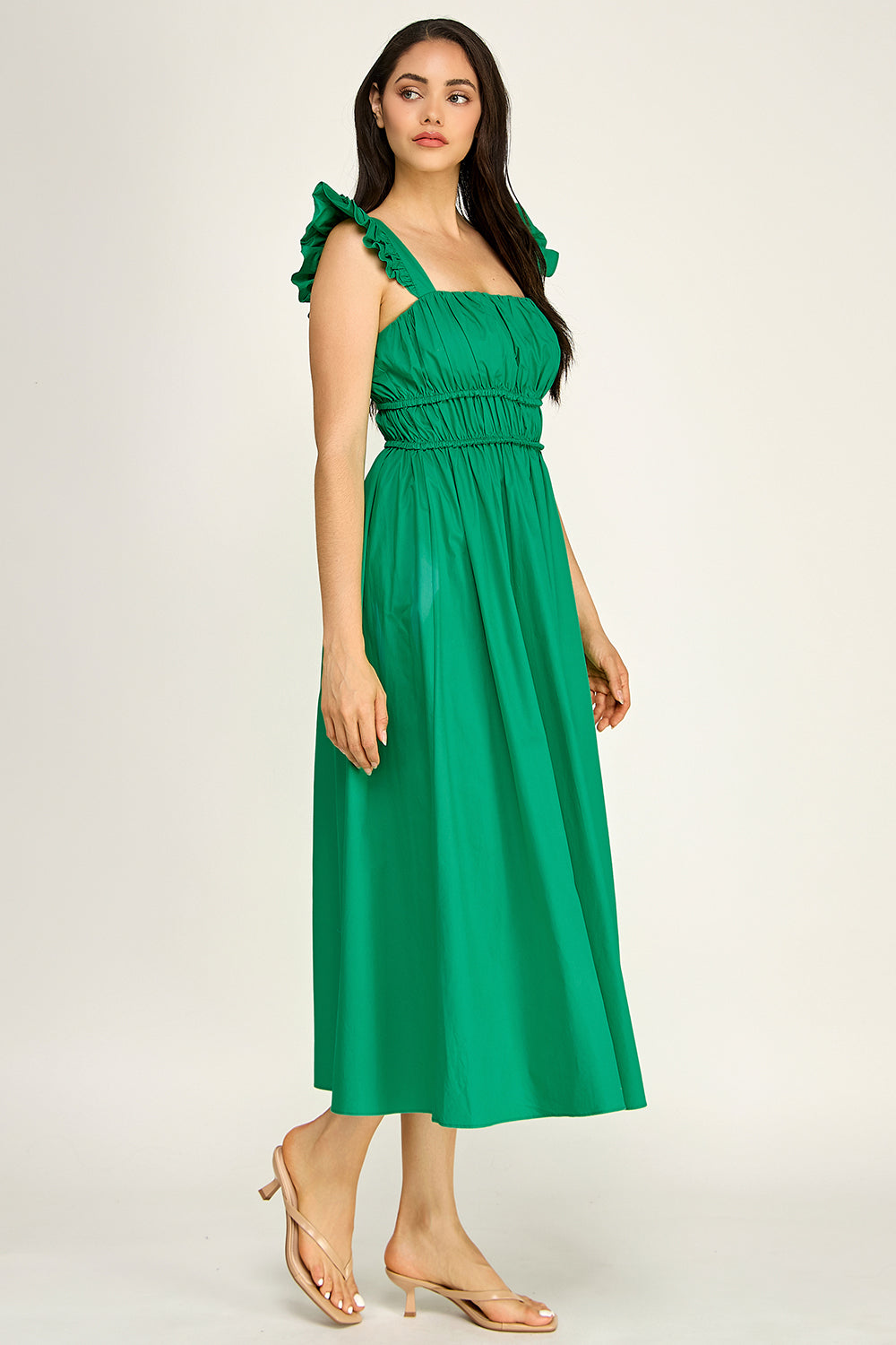 Smocked Square Neck Maxi Dress | Ruffle Strap Cotton Poplin Flowy