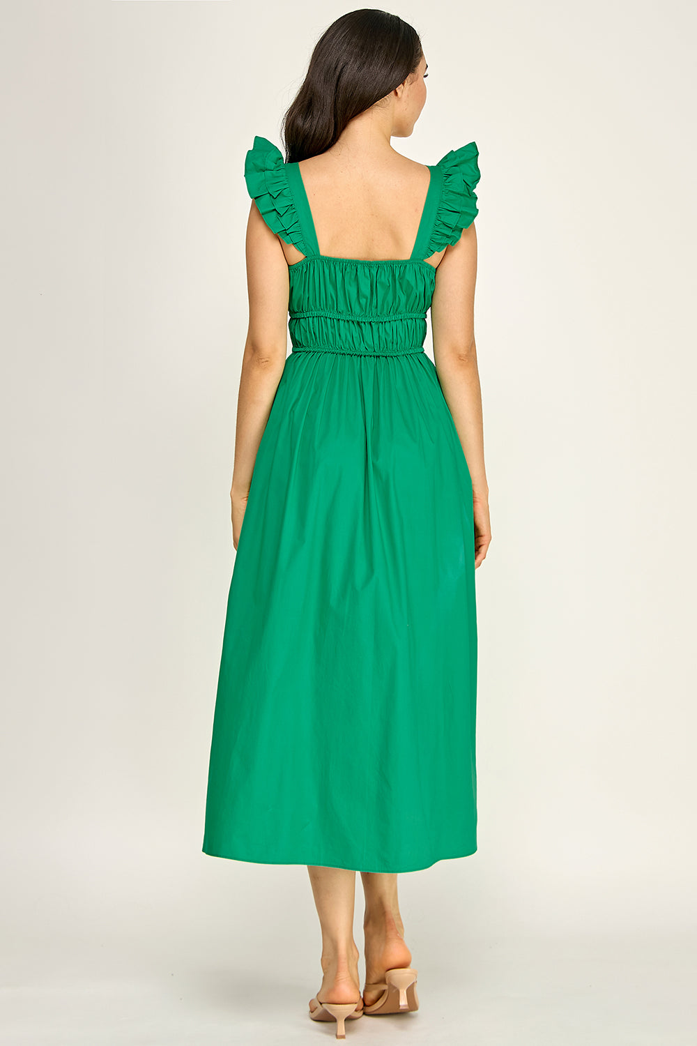 Smocked Square Neck Maxi Dress | Ruffle Strap Cotton Poplin Flowy