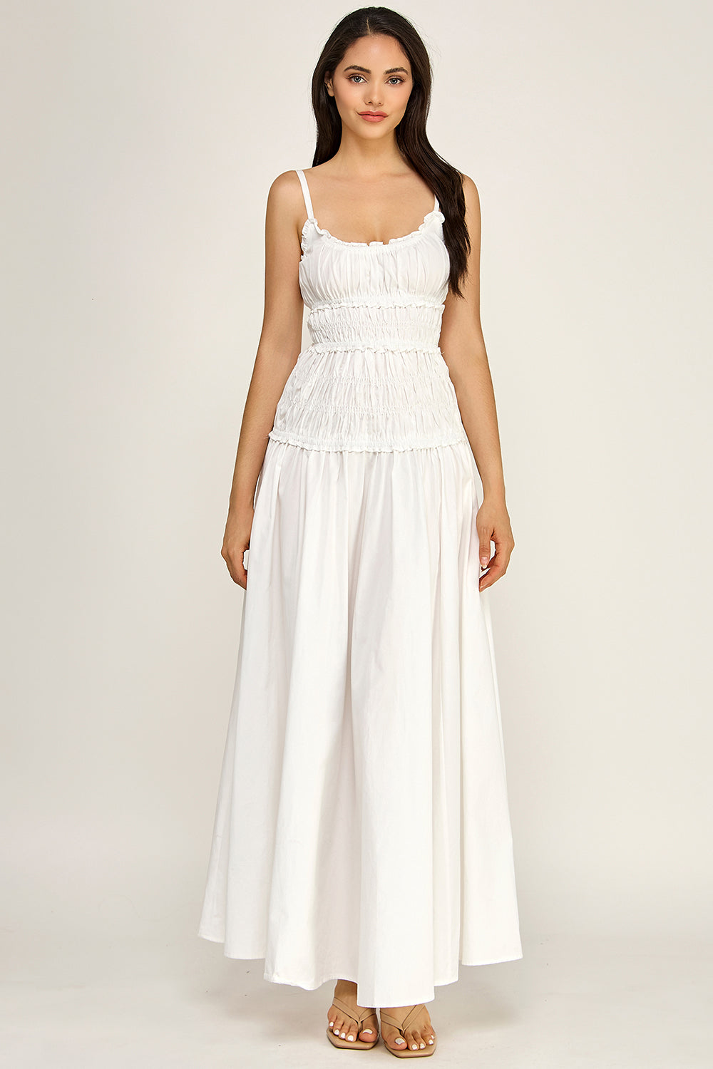 White Cotton Linen Cami Maxi Dress | Adjustable Strap Flowy Boutique