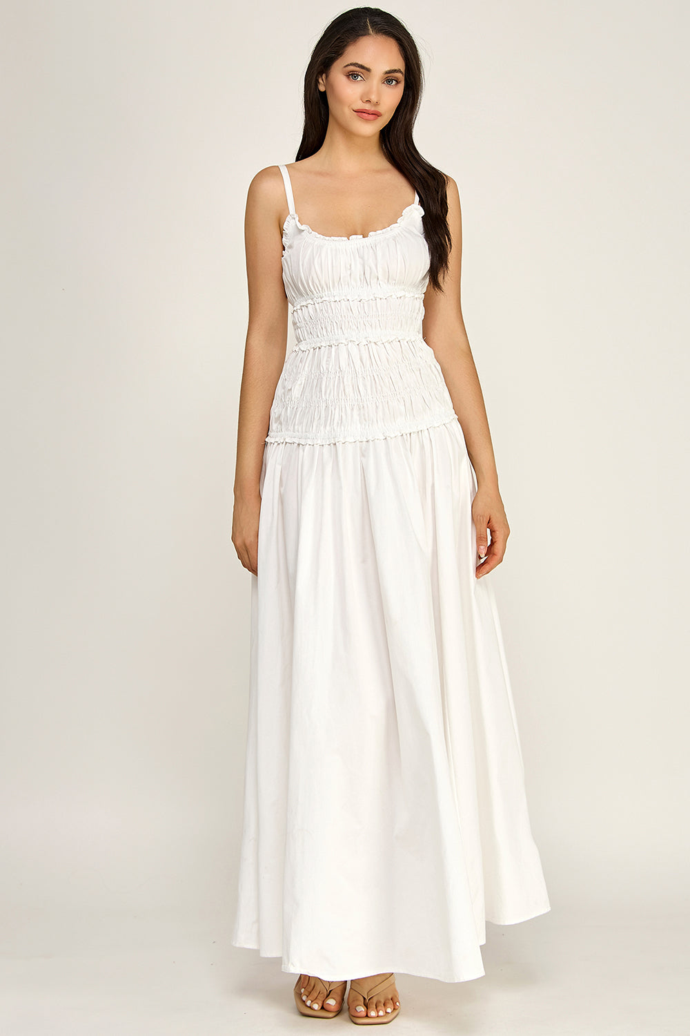 White Cotton Linen Cami Maxi Dress | Adjustable Strap Flowy Boutique
